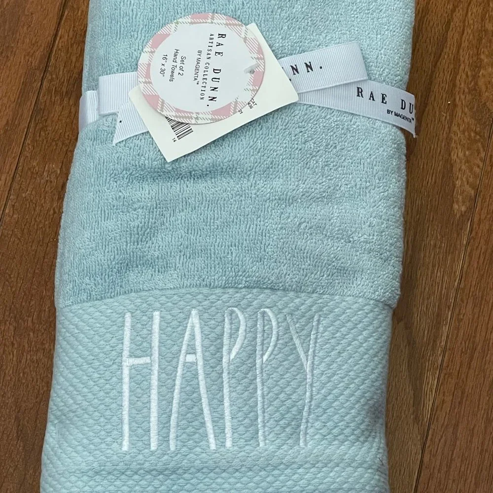 New Rae Dunn by Magenta Blue Happy Easter Hand Towel Set P5